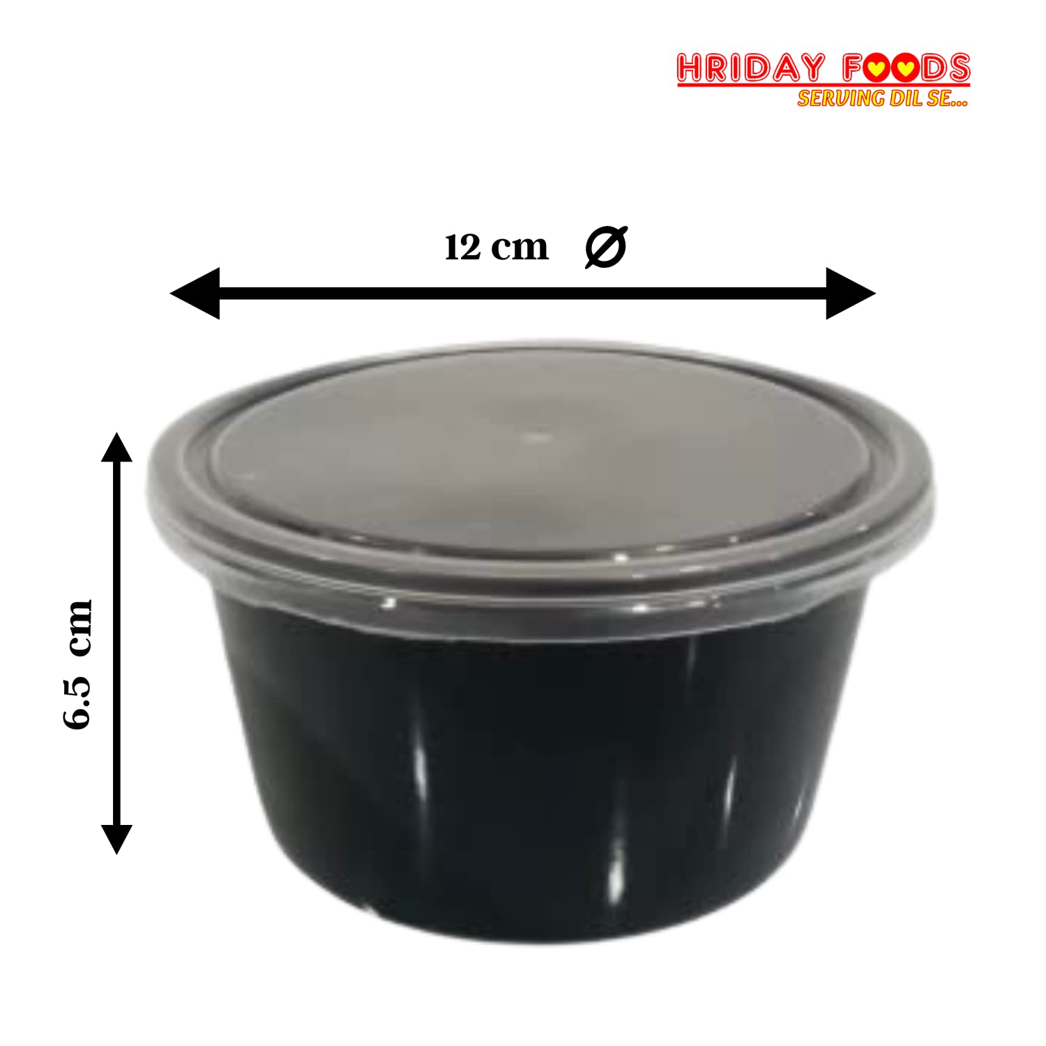 Hriday Foods Serving Dil Se 500 Ml Black Round Container With Air Tight Transparent Lid:Set Of 25 - Microwave Safe, Reusable Pla
